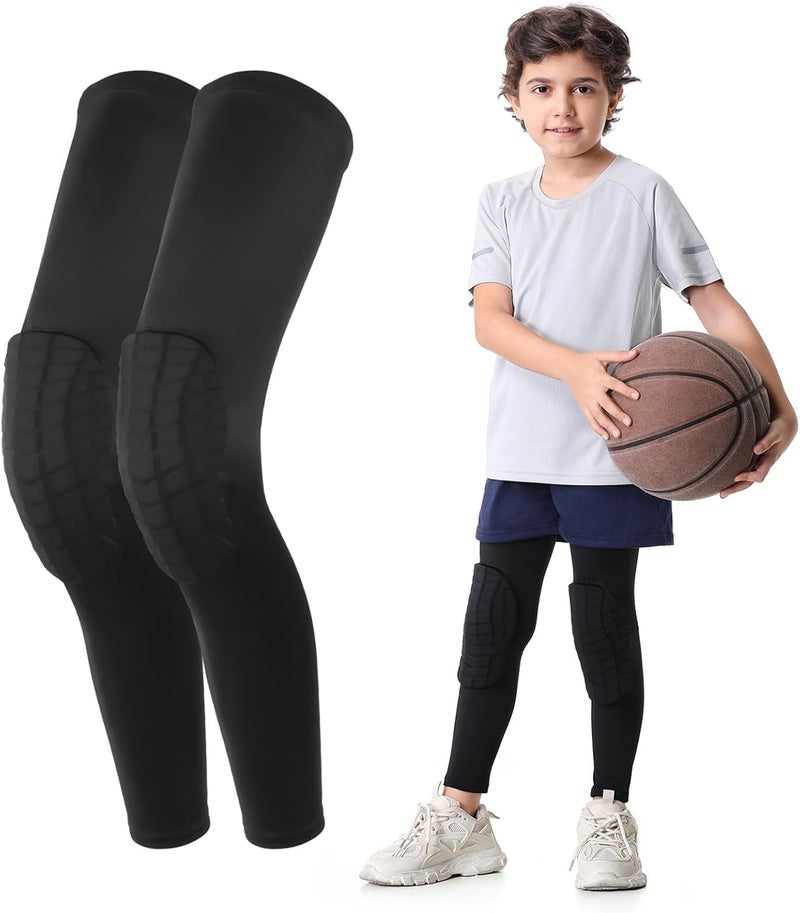 Newbyinn Knee Pad for Kid Youth 1 Pair, Black Padded Knee Leg Compression Sleeve for Basketball Football Volleyball Soccer Sport Boy Girl - Image 1